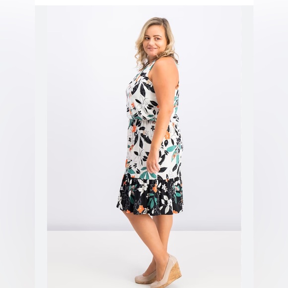 Floral Midi Dress in Black and White - Picture 2 of 15